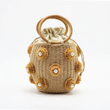 Xajzpa - New Handmade Rhinestone Crystal Embellished Straw Bag Small Bucket  Lady Travel Purses and Handbags