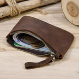 Xajzpa   Men's Genuine Leather Zipper Coin Wallet Wowen natural Leather Mini Short Purse Card Holder Change Purse For Man Clutch Wallets