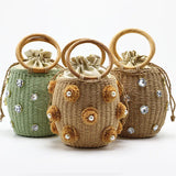 Xajzpa - New Handmade Rhinestone Crystal Embellished Straw Bag Small Bucket  Lady Travel Purses and Handbags