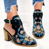 Xajzpa - Vintage Floral Embroidery Round Toe Ankle Bootie
