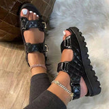 Large Size Thick-soled Sandals for Women Summer New European and American Fashionable One-word Buckle Platform Platform-soled Roman Sandals