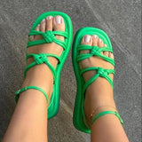 Summer New Round Toe Buckle Thick-soled Sandals Women's Large Size Outer Wear Woven Beach Sandals