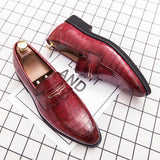 Xajzpa - Fashion Loafers Men Shoes Business Casual Wedding Party Daily Classic PU Solid Color Crocodile Pattern Mask Slip-On Dress Shoes