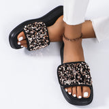 New Velcro Thick-soled Sequined Design High-end Sandals for Women, Flip Flops, Fashionable Summer Wear