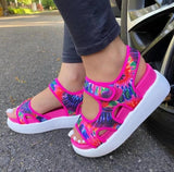 Large Size Thick-soled Wedge Sandals Summer New European and American Thick-soled Beach Shoes Colorful Printed Sports Sandals