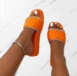 Large Size Simple Beach Flat Sandals Summer New Thick-soled One-line Rhinestone Slippers for Women