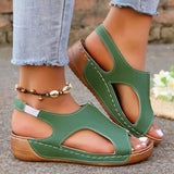 Summer New Style 2024 European and American Large Size Sandals for Women with Car Stitching Breathable Velcro Hollow Wedge Sandals for Women