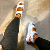 Large Size Thick-soled Sandals for Women Summer New European and American Fashionable One-word Buckle Platform Platform-soled Roman Sandals