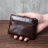 Xajzpa  Handmade Genuine Leather Small Wallet, Business Card Bag, Top Layer, Cowhide Simple Zipper, Driver's License Bag, Bus Card  Bag