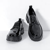 Xajzpa Men's Oxford shoes, patent leather men's office shoes, formal dress shoes, formal lace up height increasing black leather shoes