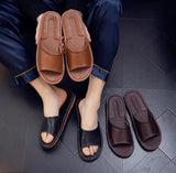 Genuine Leather Slippers Homes in indoor slipper summer open toe sandals men women elderly casual Slides shoes