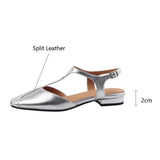 2024 New Women Sandals Split Leather Cover Toe Sandals Casual Buckle Strap Summer Shoes for Women Round Toe Low Heel Women Shoes