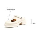 New Women Sandals Split Leather Cover Toe Sandals Casual Slippers Summer Hole Shoes for Women Round Toe High Heel Platform Shoes