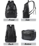 Black Leather Backpack for Men Business Travel Waterproof Daypack PU 16 inch Laptop Backpack