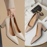 Xajzpa New High Heel Shoes Pointed Shallow Patent Leather High Heels Fashion Elegant Shoes Women Thin Heel Platform Work Shoes Pumps