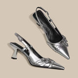Xajzpa Black Fashionable Pointed Toe Shallow Mouth New High-heeled Shoes Summer Elegant Buckle Decorated Stiletto Women's Pumps