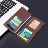 Xajzpa New Men Long Thin Slim Wallets Vintage Pu Leather Male Credit Card Holder Brown Money Purses Solid Simplicity Wallet For Man