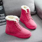 Xajzpa   Women Boots Winter Student Snow Boot Short Tube Warm Lace-up Flat Heel Anti-cold Anti-slip Korean Style Cotton Ankle Boots