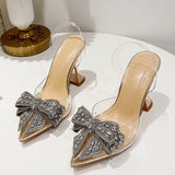Xajzpa Fashion Crystal Sequined Bowknot Women Pumps Sexy Pointed Toe High Heels Wedding Prom Shoes Ladies PVC Transparent Sandals