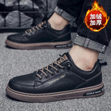 Xajzpa Little White Shoes for Men with Plush Warm Thick Soled Leather Shoes, Winter Casual Sports, Outdoor Walking, and Board Shoes