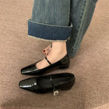 Xajzpa Square Toe Shoes Woman Comfortable And Elegant Female Footwear Crystal Low Heels Summer New Dress Rhinestone Spring Mary Janes