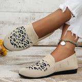 Xajzpa Leopard Prints Knitted Loafers Women Breathable Mesh Shallow Flats Shoes Woman Lightweight Casual Slip-On Walking Shoes