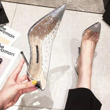 Xajzpa New Luxury Fairy Style Transparent High Heels Thin Heels Pointed Water Diamond Single Shoes Women's Crystal Wedding Shoes