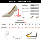 Xajzpa  Bling Gold Silver Pointed Toe Pumps Women Rhinesthone Thin Heels Party Wedding Shoes Woman Shallow High-Heeled Shoes