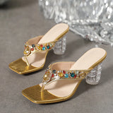 Xajzpa Fashion Colour Gem Rivet Women Slippers Sandals Transparent Strange Low Heels Slides Shoes Summer Beach Party Flip Flops