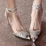 Xajzpa Women High Heeled Sandals 2026 Summer New Clear PVC Sandals Luxury Silver Crystal Pumps Sexy Pointed Toe Banquet Shoes