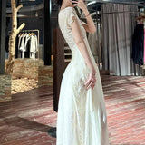 Xajzpa Fashion Women Dress Short Sleeve V Neck Waist White Lace Fairy Style Female Party Dresses New Tide