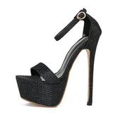 Xajzpa Model Catwalk Sequined Platform Sandals For Women Sexy Open Toe Party Nachtclub Stripper Heels Pole Dance Shoes Size 34-46