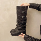 Xajzpa New Style Fashion Boots Women's Chunky Heel Mid-Calf Western Cowboy Boots Eepskin Leather Inner Material Outer Material