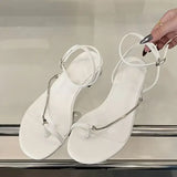 Xajzpa Summer Fashion Clip Toe Sandals Women Buckle Strap Thin Low Heels Chain Narrow Band Silver Party Dress Shoes