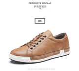 Xajzpa Men's Casual Leather Shoes for Men Fashion Four Seasons Breathable Lace-up Athletic Shoes Shallow Skate Shoes Large Sizes 38-48