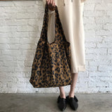 Xajzpa  Classic Leopard Printing Top-handle Bag Women Corduroy Shopping Bag Large Capacity Book Tote Bag Female Casual Shoulder Bag