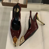 Xajzpa Spring Design Inlay Diamonds Woman Pumps Sexy Thin Low Heels Pointed Toe Elegant Slingbacks Prom Banquet Mules Shoes