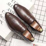 Xajzpa  Men's Pencil loafers Leather Elegant Wedding Party Casual Fashion Dress Shoes Brown Black Men's Shoes