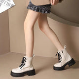 Xajzpa British Style Autumn Platform Shoes for Women Fashion Lace Up Round Toe Ankle Boots for Women Chunky Heel Ladies Short Boots