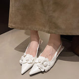Xajzpa New Style Luxury Women's Mule Shoes Summer Fashion High Heel Flower Sexy Pointed Ladies Casual Outdoor Shoes Sweet White Sandals