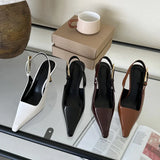Xajzpa Street Style Sexy Pointed Toe Metal Buckle Strap Women Pumps Stripper Sandals Slingback High Heels Female Shoes