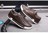 Xajzpa Men's Casual Leather Shoes for Men Fashion Four Seasons Breathable Lace-up Athletic Shoes Shallow Skate Shoes Large Sizes 38-48