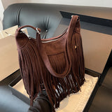 Xajzpa Tassel Design Women's Hobo Bag Fashion Trend Handbag Suede Shoulder Crossbody Shopping Tote Vintage Commuter Bags