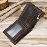 Xajzpa Vintage Men Wallet Genuine Leather Short Purse Wallet Men Small Slim Coin Purse Bifold Carteira Slim Male Coin Wallet Cowskin