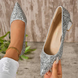 Xajzpa Silver Glitter Thick Heels Pumps Women Luxury Pointed Toe Party Wedding Shoes Woman Plus Size 42 Shallow High Heels Pumps Ladies