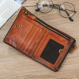 Xajzpa Leather Men‘s Short Wallet Hasp Genuine Leather Unisex Zipper Coin Clutch Purse Cowhide Card Holder Trifold Man wallets