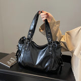 Xajzpa 1 Piece Women's Pure Color Pu Retro Large Capacity Shoulder Tote Bag