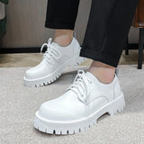 Xajzpa Men's Korean Leather Platform Oxford Slippers in Thick Bottom Racing Casual Sneakers Square Pointed Formal Dress Shoes