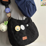 Xajzpa - Harajuku Style College Crossbody Bag Solid Color Plaid Print Large Capacity Shoulder Bag New Cute Fashion Designer Handbag
