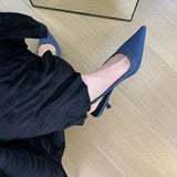 Xajzpa Brand New Women Sandals Fashion Pointed Toe Shallow Slip On Ladies Elegant Slingback Shoes Med Heel Pumps Shoes Mujer